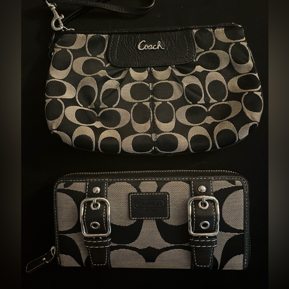 Coach Black and Grey Wallet and Large Wristlet